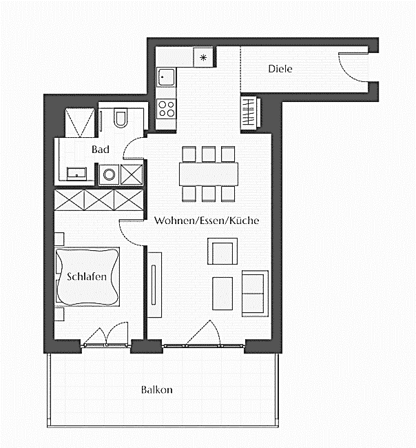 2 room apartment floor plan for sale in the  FRANZ Friedrichshain