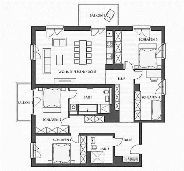 Floor plan of 4 room apartment for sale in The FRANZ Friedrichshain