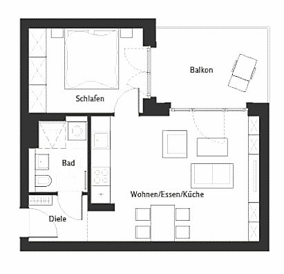 Floor plan of a two room apartment  for sale in Am Winterfeldt Berlin project in Schöneberg