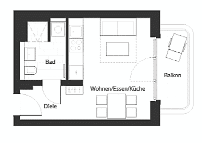 Floor plan of a studio apartment  for sale in Berlin Schöneberg
