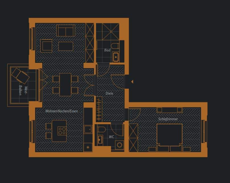 Floor plan of a two room apartment  for sale in Wieland Pestalozzi in Berlin Charlotteburg