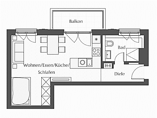 One bedroom apartment floor plan for sale 