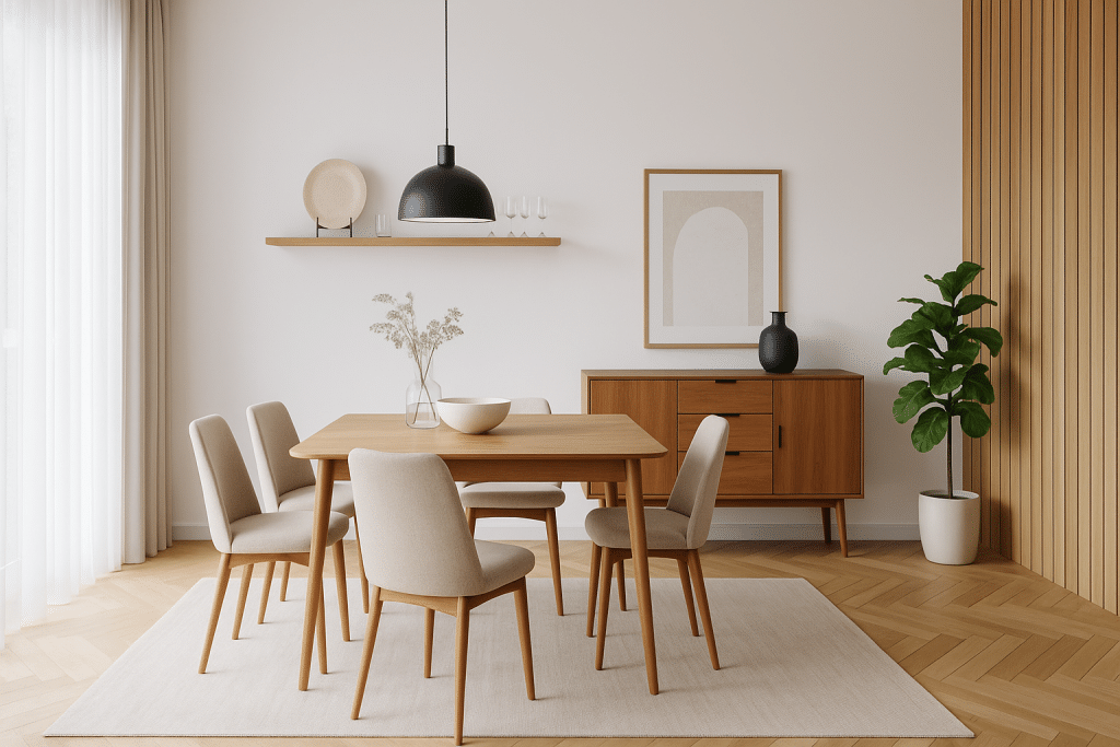 Modern and midcentury style dining area in a new construction home in Berlin