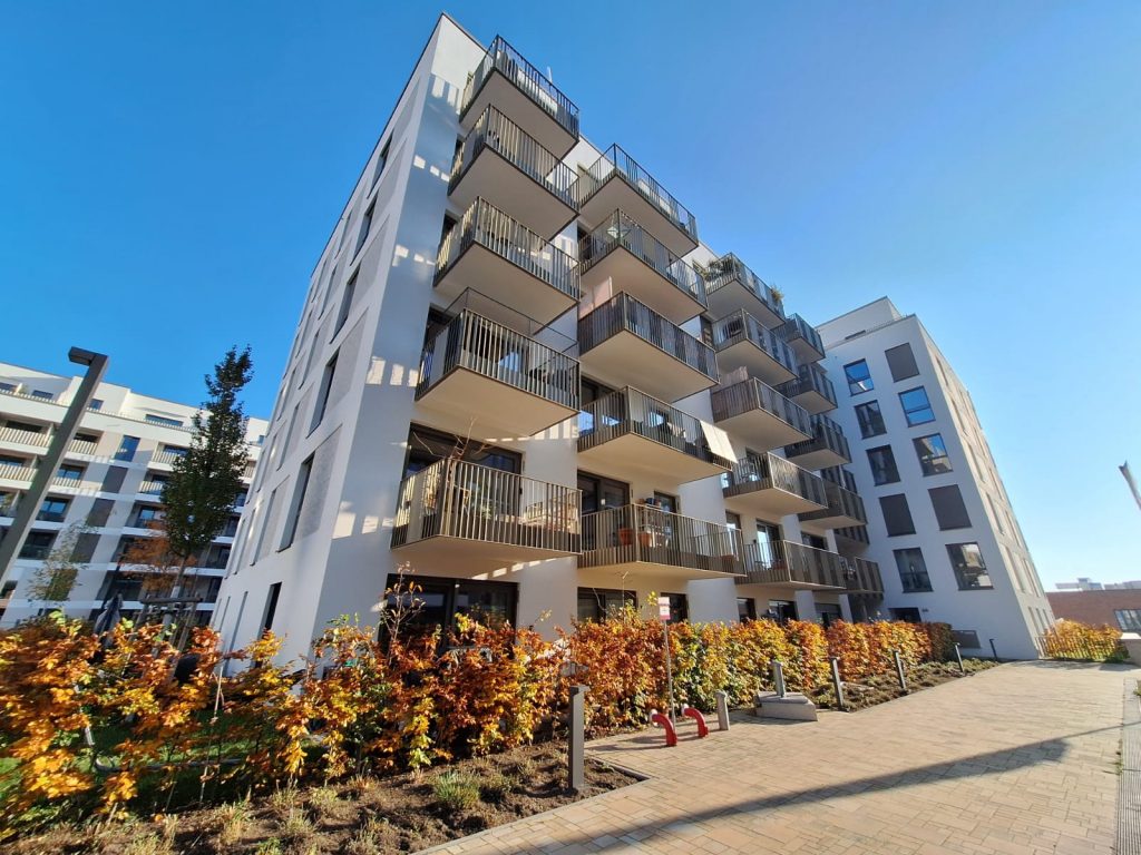 View of the new build PANDION Midtown in Berlin Friedrichshain, at the border with Prenzlauer Berg and Mitte