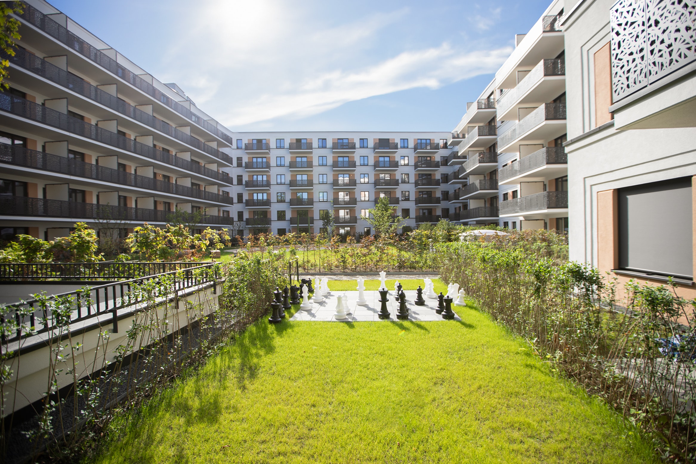 Garden of the new build project The Franz in Berlin