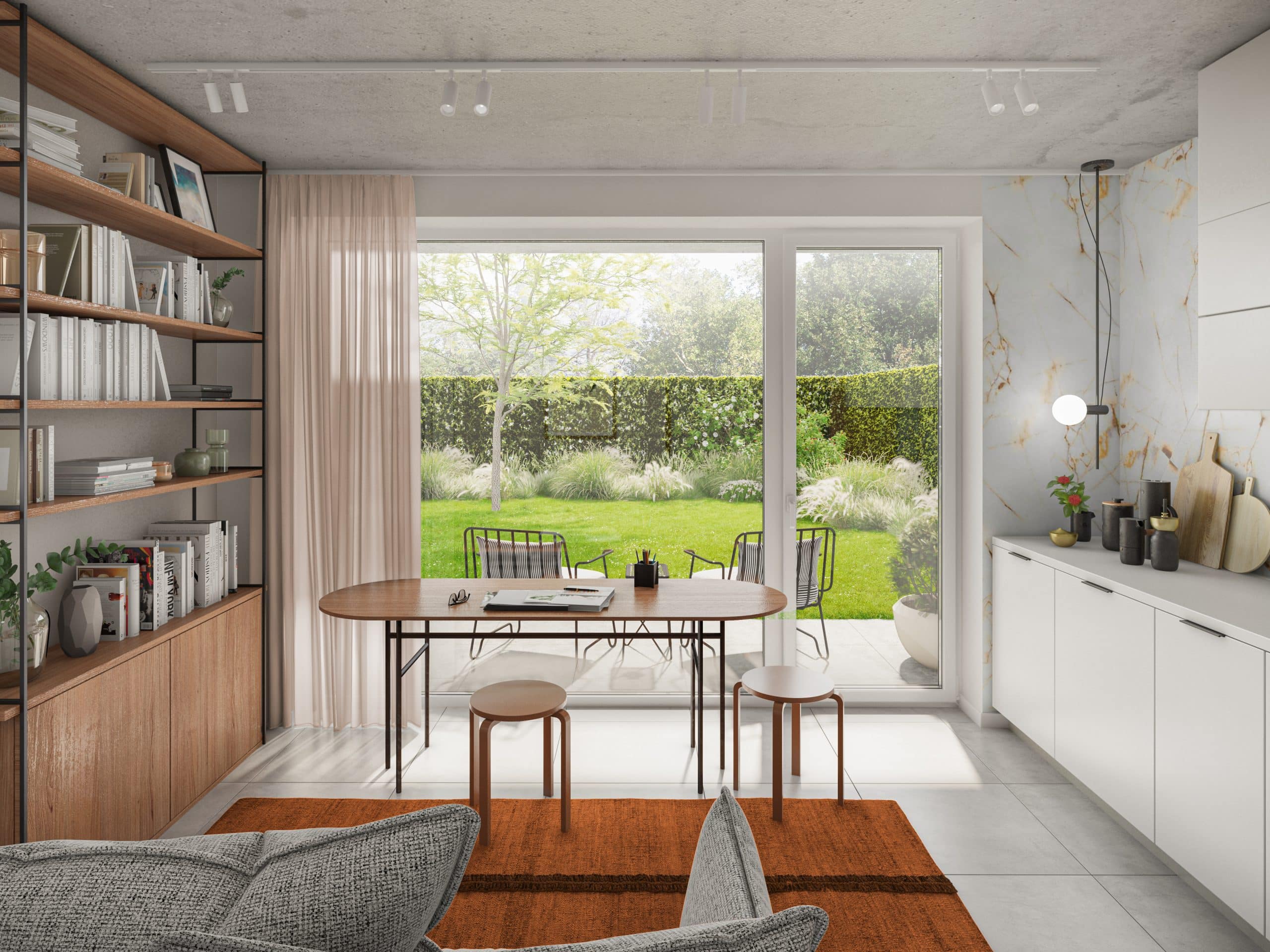 Neubau Berlin: Innenansicht Wohnzimmer und Küche