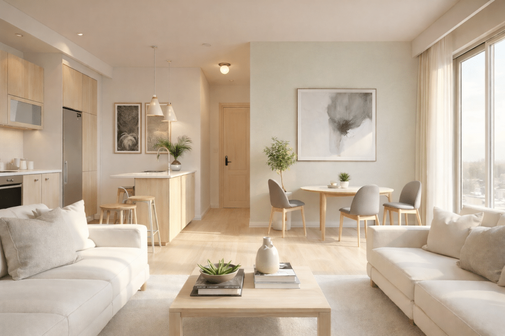 Wohnzimmer einer Neubauimmobilie in Berlin