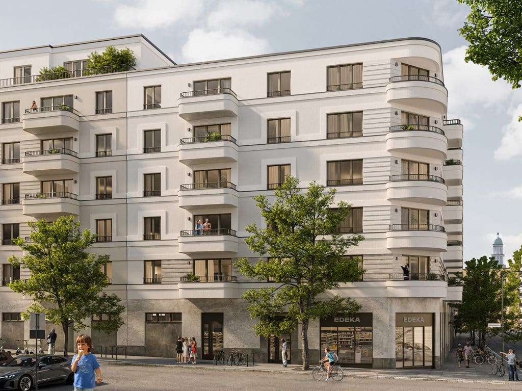 Side view of the new build project Eckert Carré in Friedrichshain Berlin