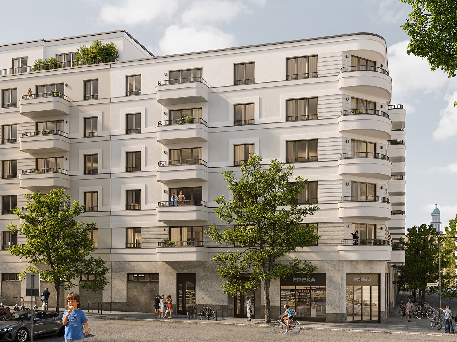 Seitenansicht des Neubauprojekts Eckert Carrée in Berlin Friedrichshain