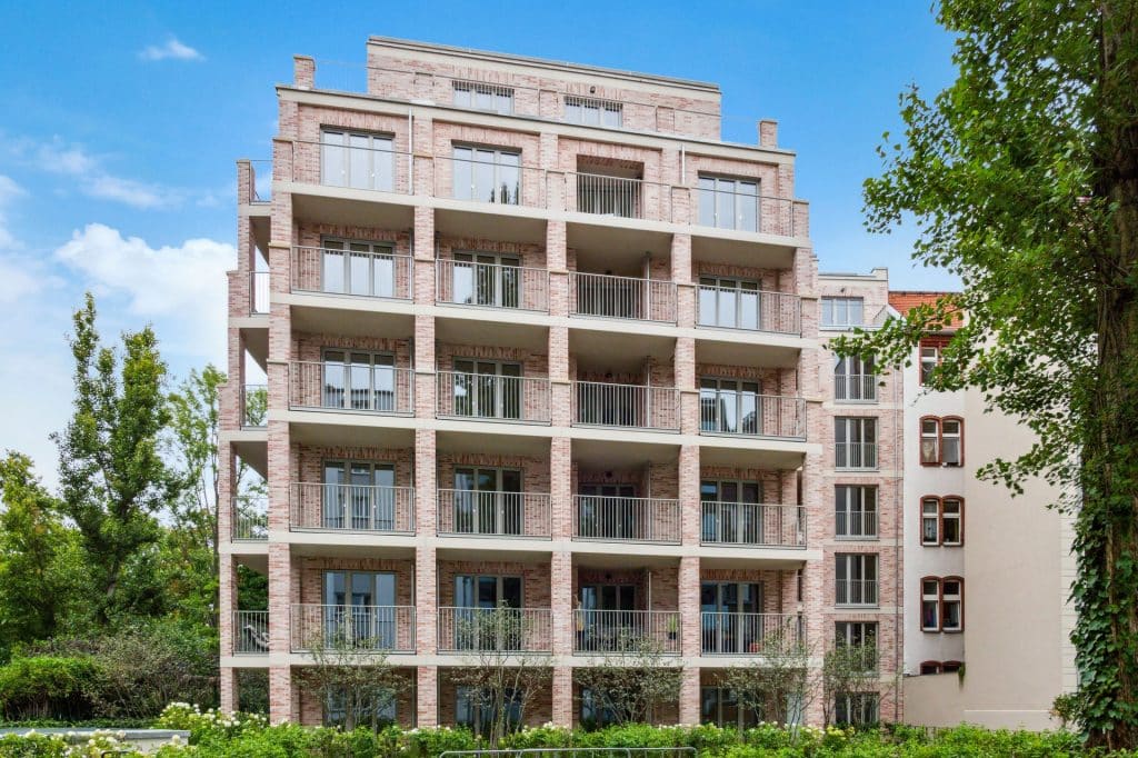 View of the New Build Hofgartenhaus in Berlin Kreuzberg. Luxury and calmness in one of Berlin's most beautiful areas area of Berlin