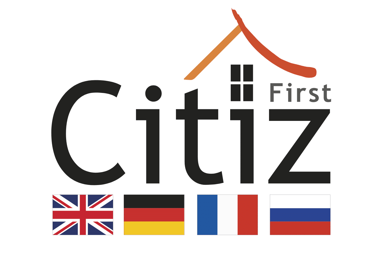 Logo de l'agence immobiliaire internationnale First Citiz Berlin avec drapeaux
