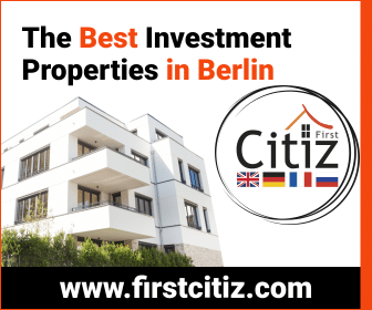 New build with First Citiz logo and slogan The Best Investment Properties in Berlin