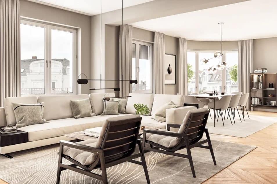 Wohnbereich einer Penthouse im NeubauWieland in Berlin