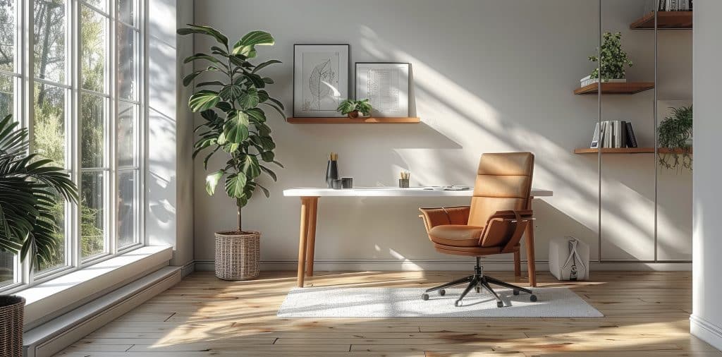 Ein elegantes und minimalistisches Arbeitszimmer in einer Berliner Bestandswohnung