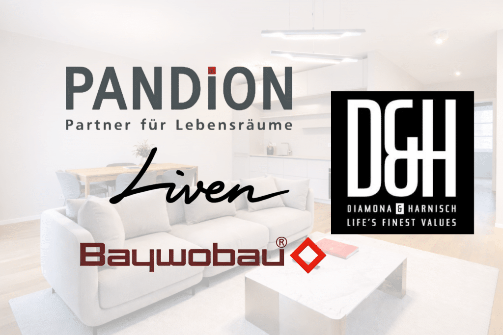 Logos von 4 erfahrenen Bauträger in Berlin: Pandion, Liven, Baywobau, Diamona & Harnisch
