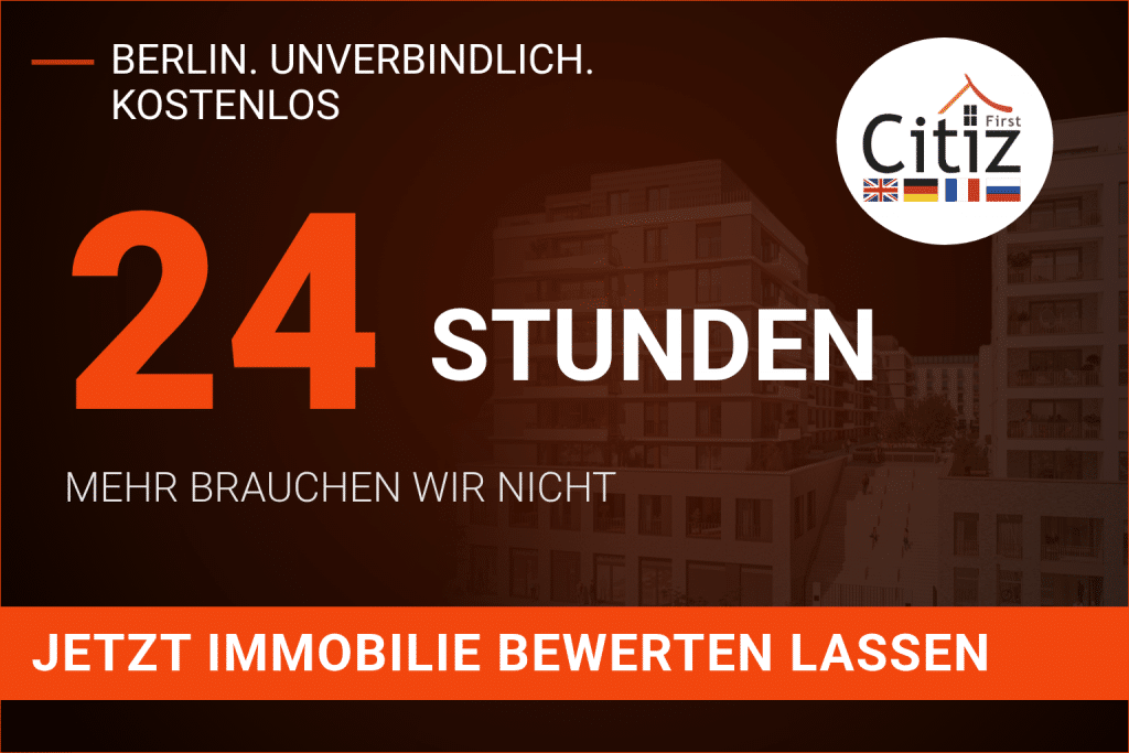 Designkarte Kostenlose Immobilienbewertung in 24 Stunden mit First Citiz Berlin