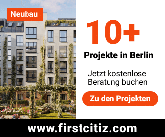 Visuelle Karte mit dem Slogan "10+ Neubauprojekte in Berlin" mit First Citiz Immobilienagentur