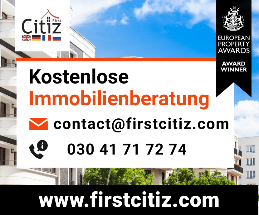 Immobilienredite berechnen: Telefonnumer und E-Mail Adresse von First Citiz in Berlin für die kostenlose Immobilienberatung