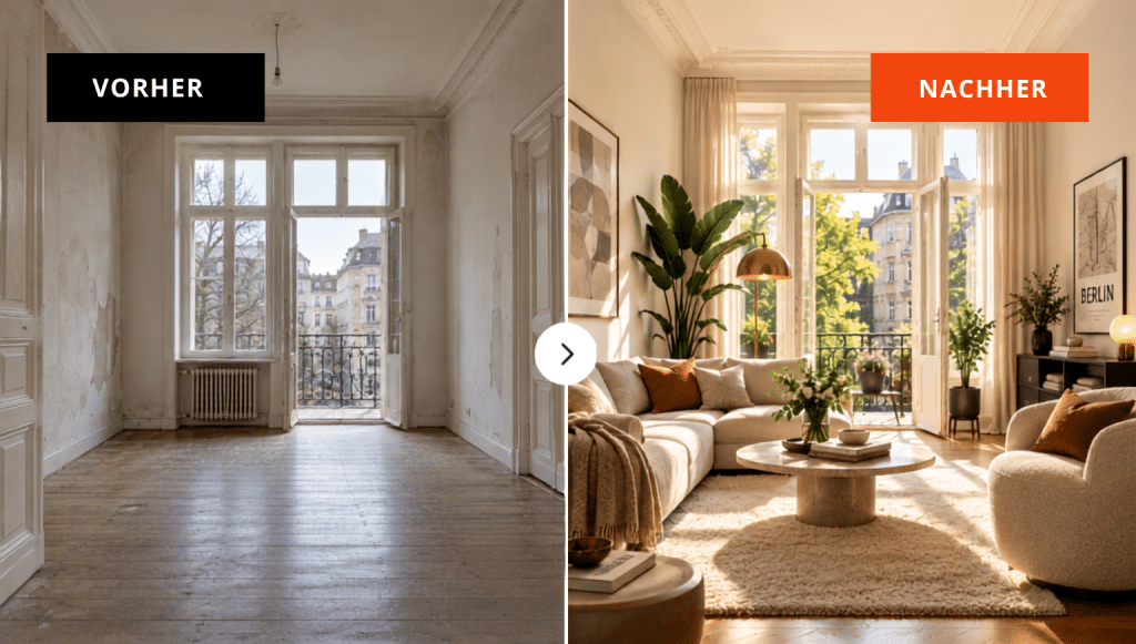 Vorher-Nachher Bild einer Home staged Wohnung