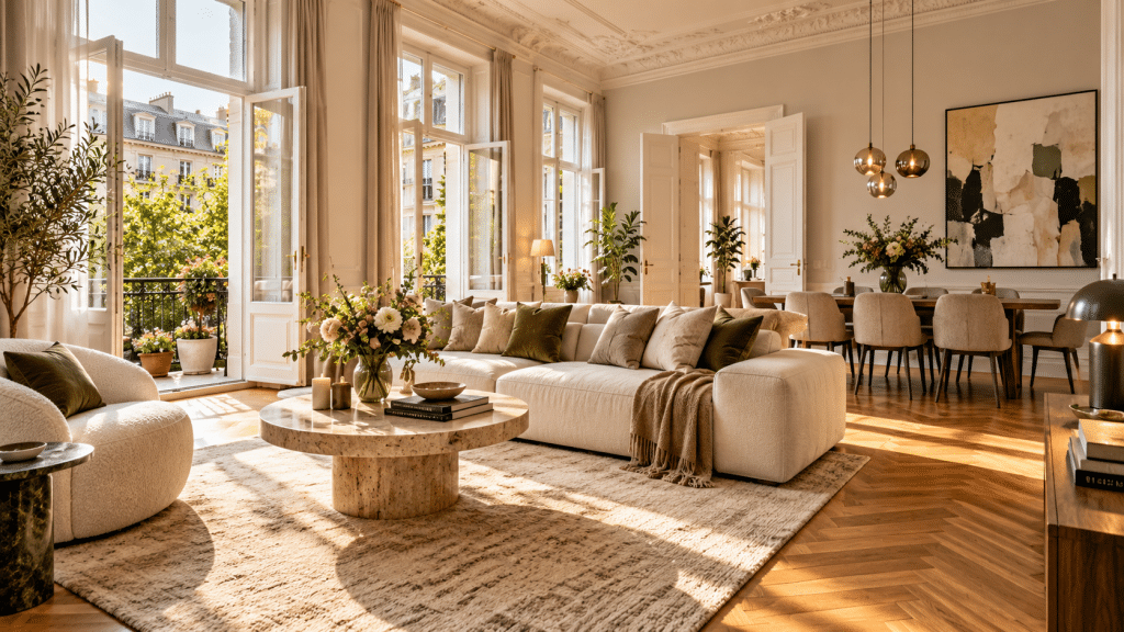 Wohnzimmer einer Luxuswohnung durch Home Staging aufgewertet