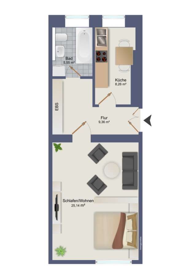 Bezugsfreie 1-Zimmer-Wohnung im Winsviertel - Prenzlauer Berg - Grundriss