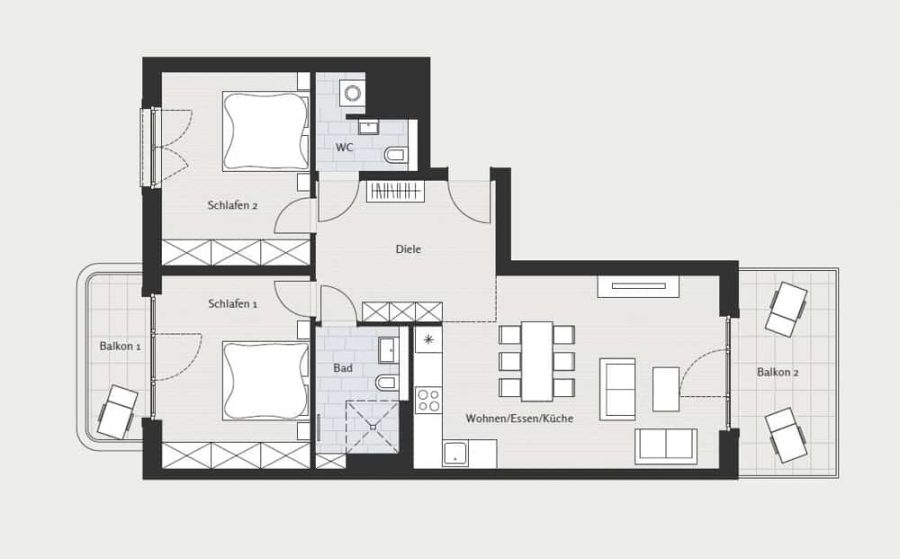 Hochwertige 3-Zimmer Wohnung mit 2 Balkonen am Winterfeldtplatz - Grundriss