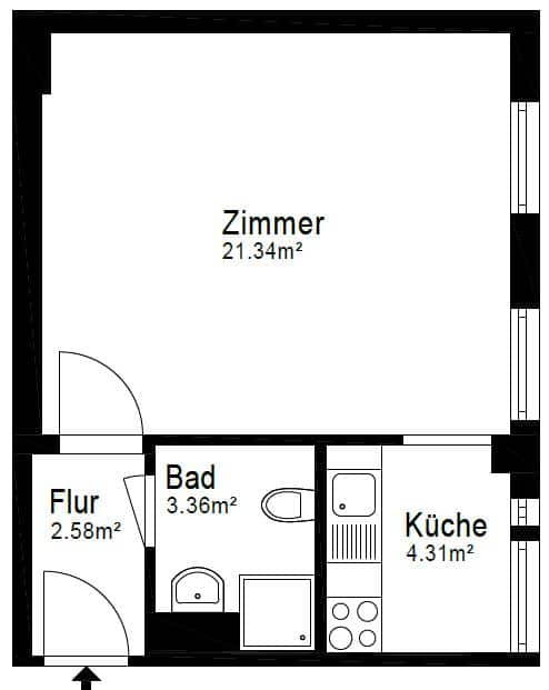 Bezugsfreie 1-Zi-Altbauwohnung im Wrangelkiez in Kreuzberg - Grundriss