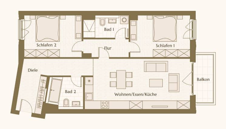 Brandneue 3-Zimmer Wohnung mit großzügigem Balkon in Friedrichshain - Grundriss