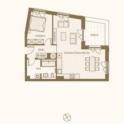 Appartement 2 pièces haut de gamme avec grand balcon à 3 stops d'AlexanderPlatz - Grundriss