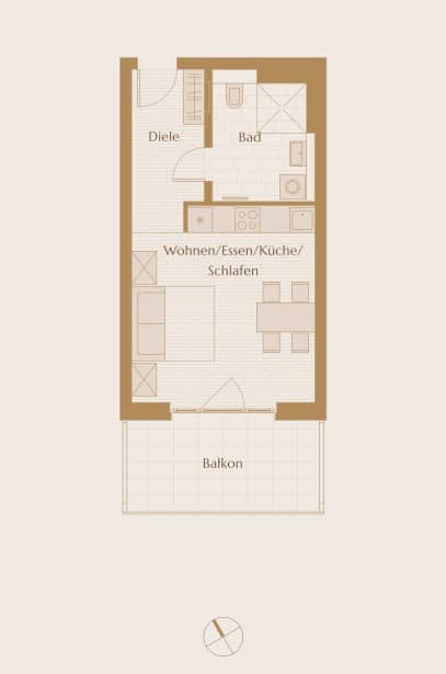Außergewöhnliche Lage: Gehobenes Studio-Apartment im Herzen von Friedrichshain - Grundriss