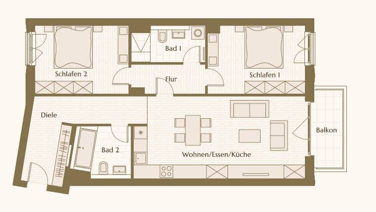 Erstklassige 3-Zimmer Neubauwohnung in Friedrichshain nahe der Spree - Grundriss