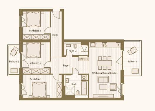 Prestigious 4-room apartment with two spacious terraces near Mercedes-Benz Arena - Grundriss