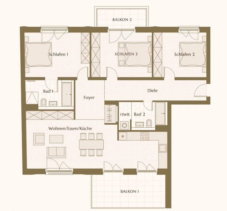 Brandneue 4-Zimmer-Wohnung mit zwei Terrassen im Herzen von Friedrichshain - Grundriss
