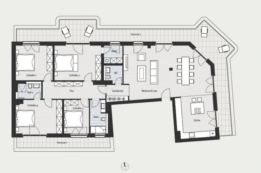 Luxus - 5-Zimmer-Penthouse mit einer großzügigen Terrasse und Blick auf die Stadt - Grundriss