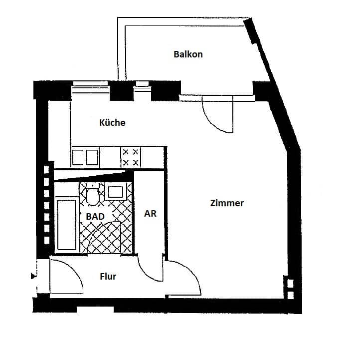 1-Zimmer-Wohnung im Helmholtzkiez mit Balkon - Grundriss