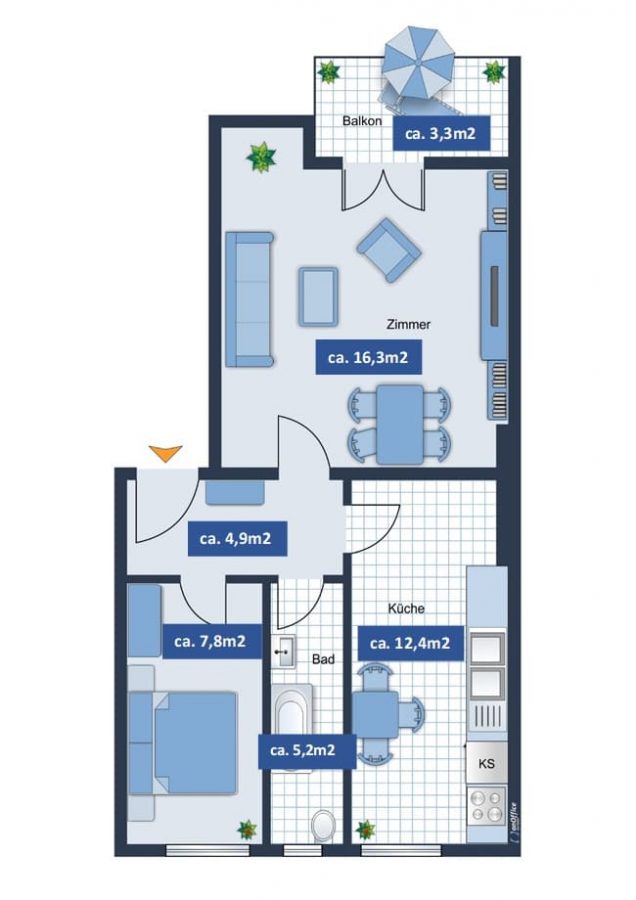 Kapitalanlage- 1,5-Zimmer-Wohnung mit Balkon an der Grenze zu Prenzlauer Berg - Grundriss
