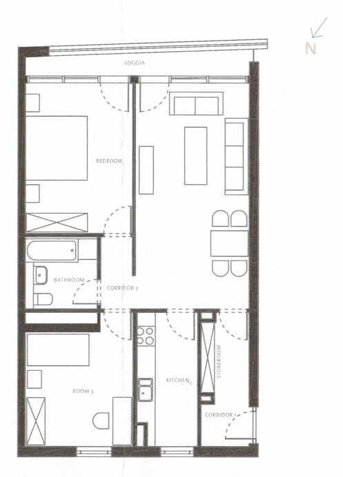 Bezugsfreie 3-Zimmer-Wohnung mit großzügiger Loggia in Mitte - Grundriss