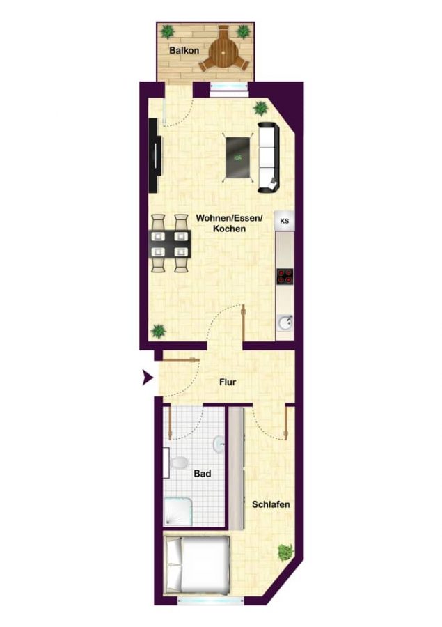 Bezugsfreie 2-Zimmer-Wohnung mit Balkon im Samariterkiez - Grundriss