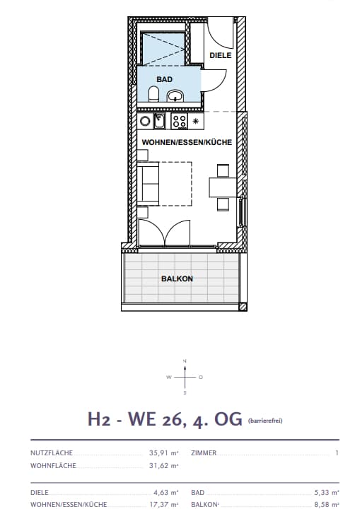 1-комнатная квартира в новостройке на продажу - Grundriss
