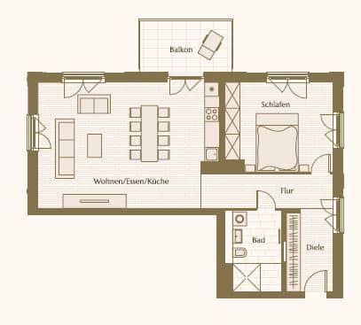 Luxuriöses Wohnen nahe Mercedes-Benz-Platz: 2-Zimmer-Wohnung zum Verkaufen - Grundriss