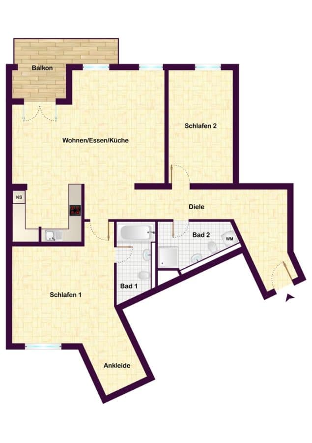 Verkauft: Luxus bezugsfreie 3-Zi-Wohnung mit Balkon nahe Ku'damm - Grundriss