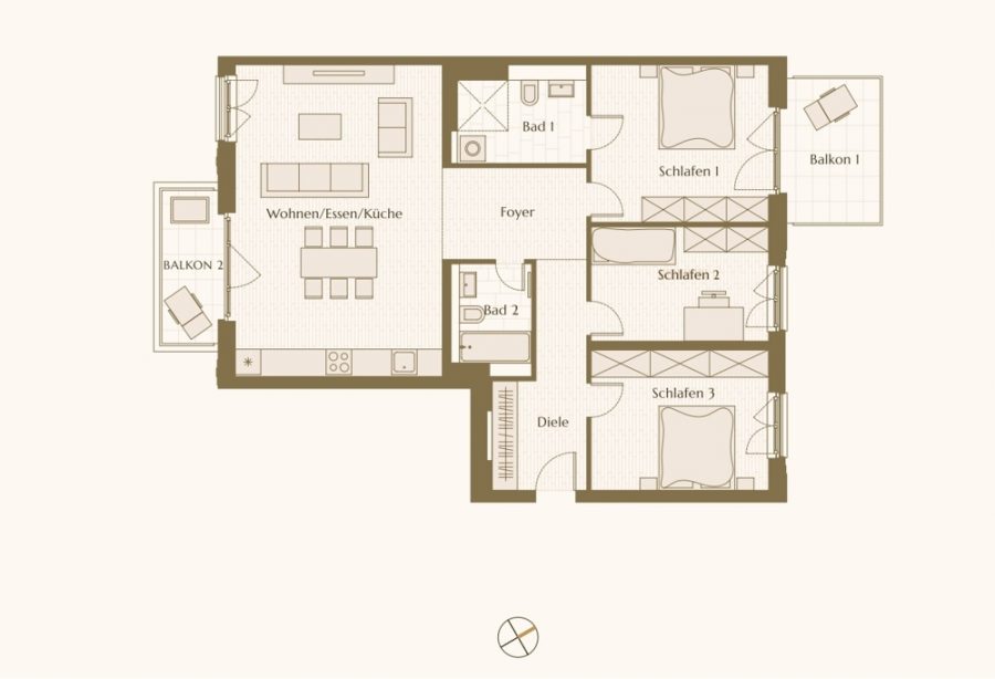Stunning 4-room apartment with 2 balconies in Friedrichshain - floor plan