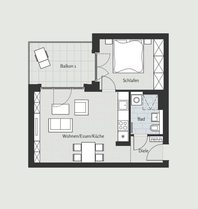 Winterfeldtplatz: amazing 2-room apartment with balcony in Schöneberg - Floor plan