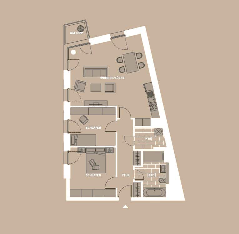Ready to move-in brand new 3-room apartment with balcony in Schöneberg - Floor plan