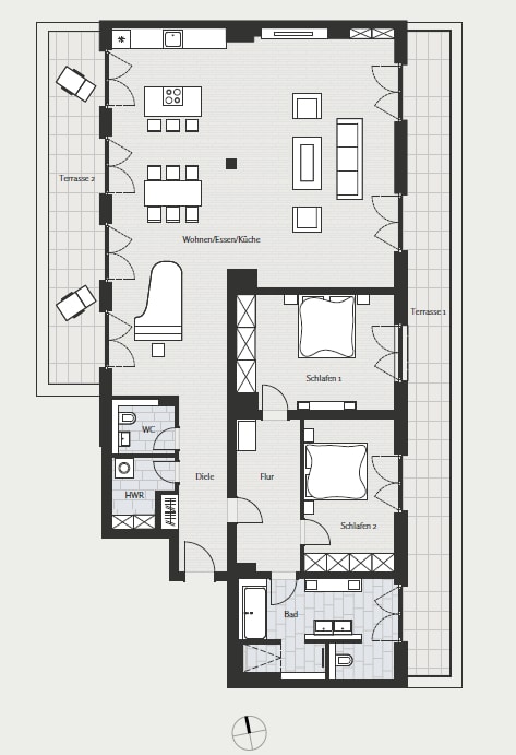 Ausgezeichnetes 3-Zimmer-Penthouse mit 2 Terrassen nahe KaDeWe - Grundriss