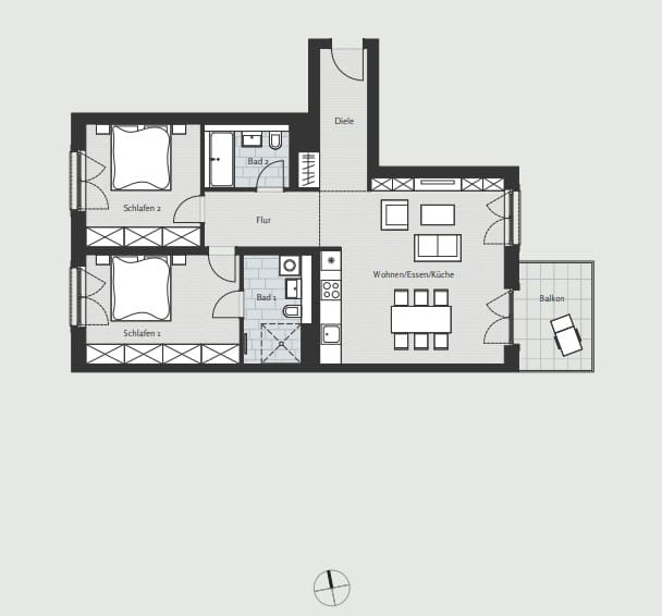 Upscale 3-room apartment with spacious balcony in front of Winterfeldtplatz - Floor plan