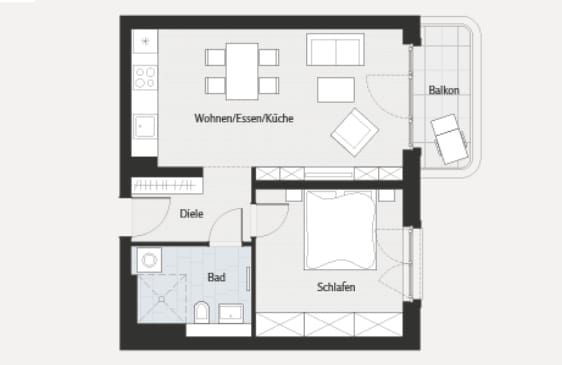 Brand-new luxurious 2 room apartment with balcony in Shöneberg next to Winterfeldt Platz - Floor plan