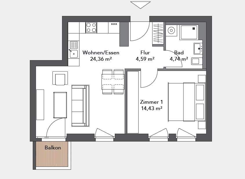 Sold with First Citiz Berlin: Vacant New build 2-room apartment with balcony in Weißensee - border to Prenzlauer Berg - Floor plan