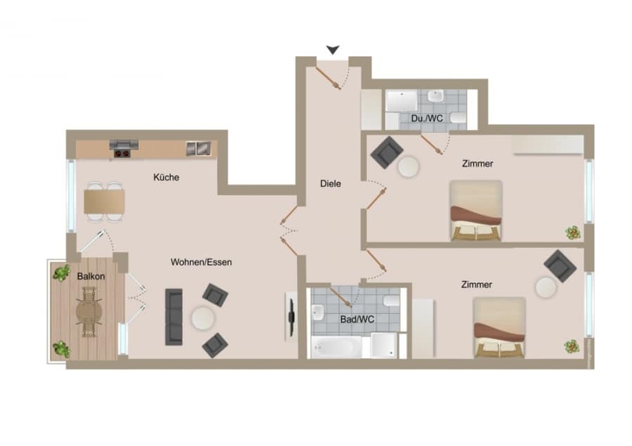 Samariter Quarter! Vacant new-build 3-room apartment with large terrace - Floor plan