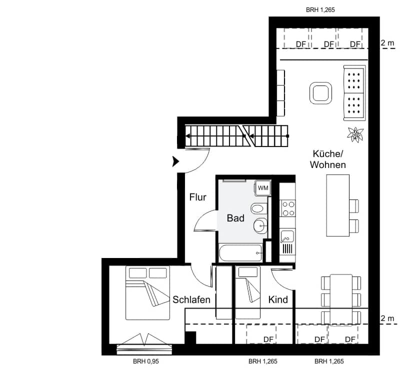 Penthouse nahe Humannplatz: 3-Zimmer Neubauwohnung mit Dachterrasse - Grundriss